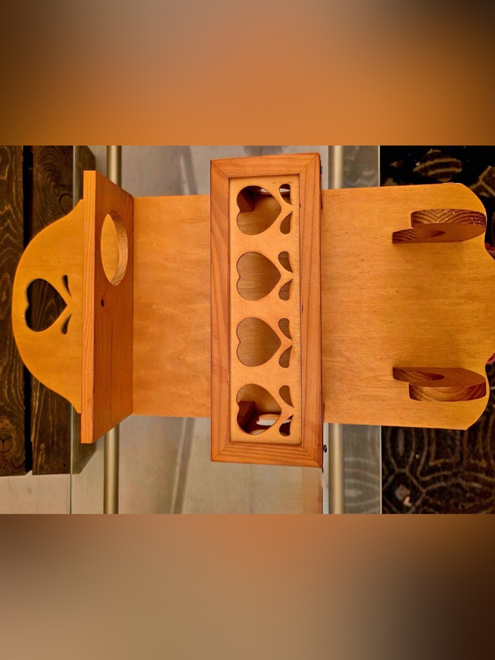 Heart Cutout Wooden Wall Shelf Rack - Natural Finish